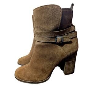 LUCKY BRAND! TAN/LIGHT PECAN BROWN GENUINE SUEDE LEATHER CHUNKY ANKLE BOOTS! 10M